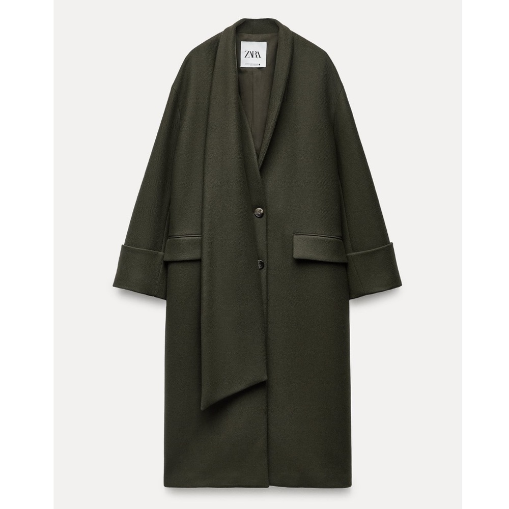 Viral Zara Coat with Scarf Wool, Olive Green. Sz xs/s - Picture 3 of 16